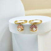 Shell Pearl Hoop Earrings 2.5 Grams, 18KT Gold
